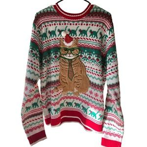Cat Holiday/Christmas Sweater Unisex Size XL Blizzard Bay